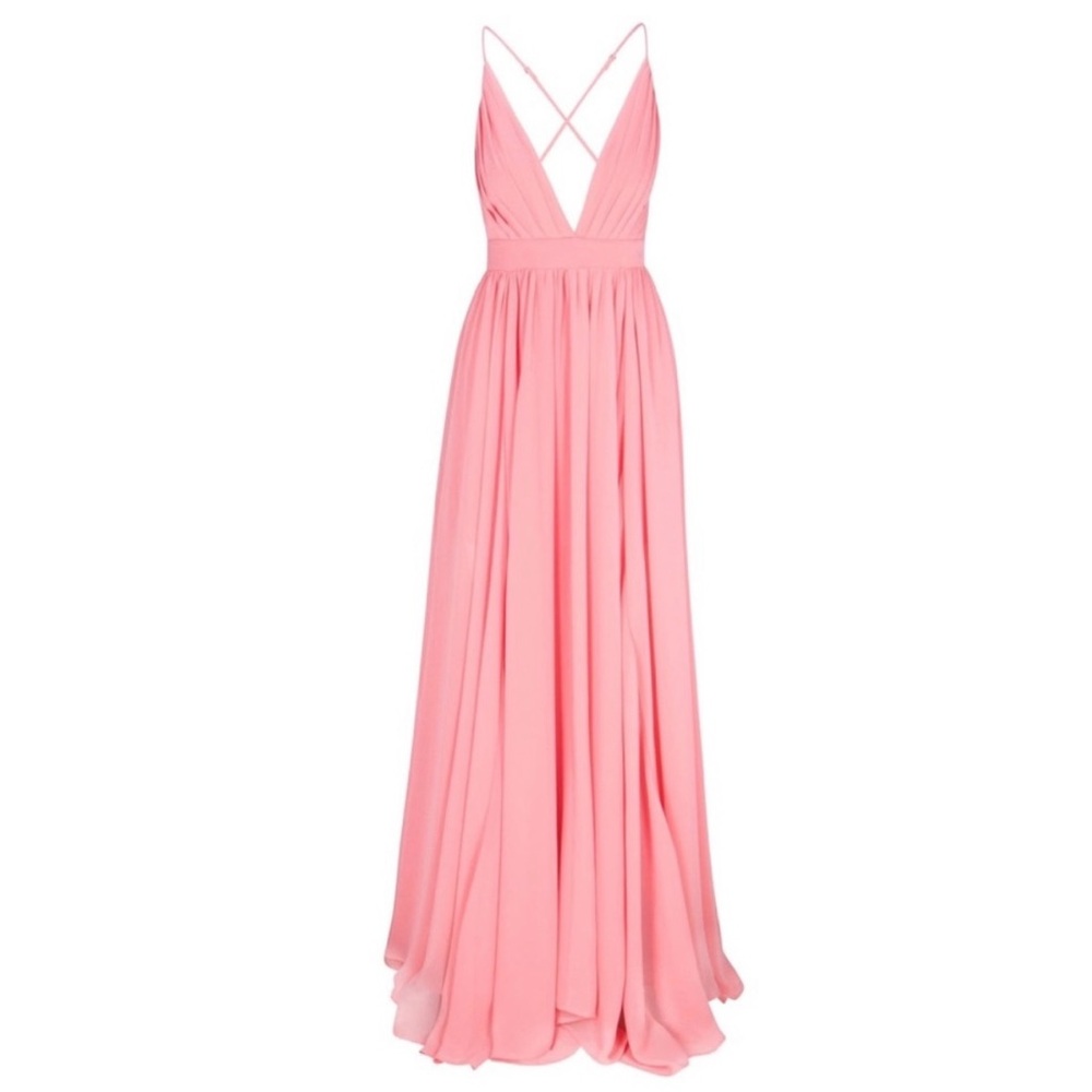 Pink Pleated Tiered Maxi Gown with Spaghetti Straps for Prom